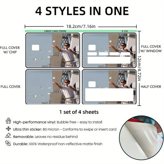 A Set of 4 Thick Frosted Stickers Titled 'Rich' for Men And Women, Suitable for Credit Cards, Bank Cards, Debit Cards, And Transit Cards. These Removable Self-Adhesive Decorative Stickers Are Scratch-Resistant, Stain-Resistan