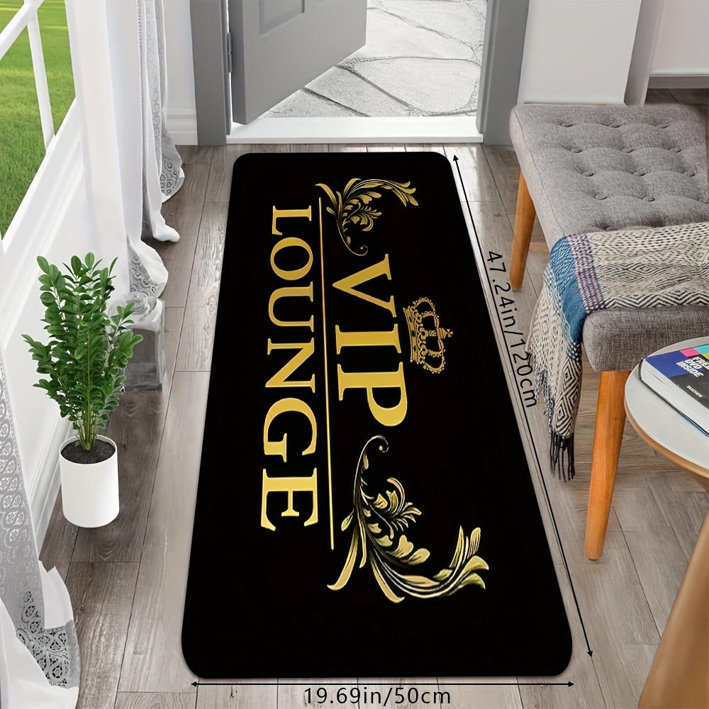 1pc HUAJI Classic Dark Letter Print Doormat - High-Density Non-Slip Absorbent Kitchen Bathroom Entryway Mat, Machine Washable 100% Polyester with Golden Crown & Leaf Design for Home Decor, Bathroom Rugs Non Slip Washable, PVC
