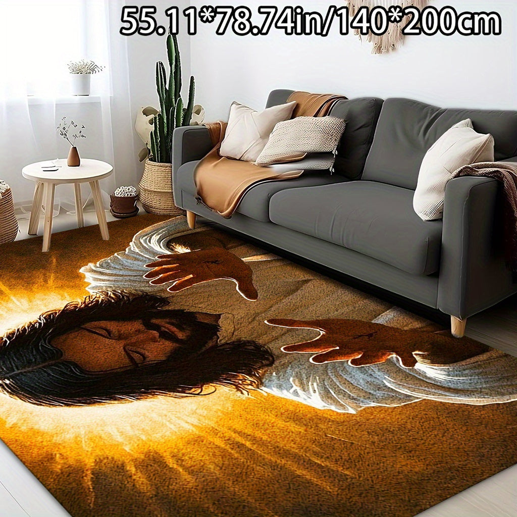 Large Christian Floor Mat - Christ Religious Mat - Christ Design - Non-Slip Backing - Machine Washable Soft Mat - for Living Room, Bedroom, Kitchen