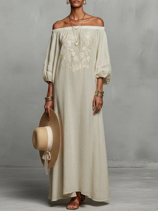 2026 Elegant Floral Off-Shoulder Long Vacation Dress