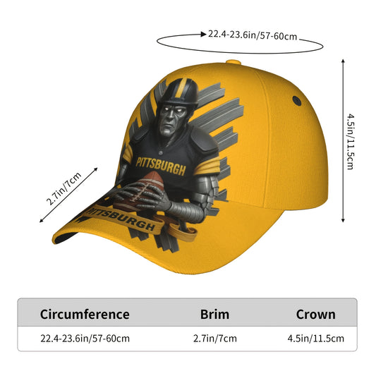 Pittsburgh Football Fan Hat | Adjustable Snaps, Breathable, Four-Season Comfort, Yellow, Woven, Hand Wash or Professional Dry Clean