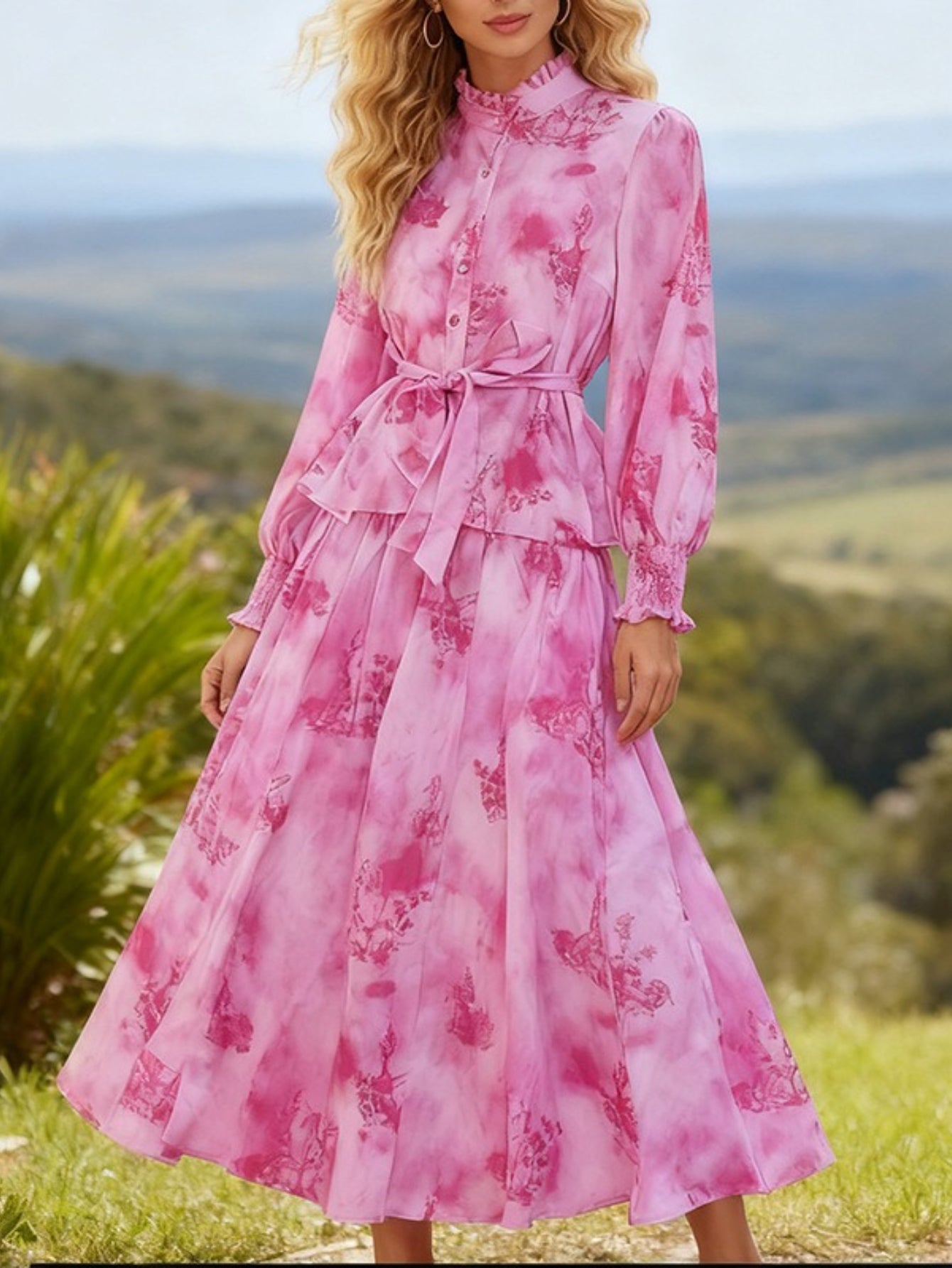Women'S Elegant V-Neck Long Sleeve Blouse & Skirt Set - A-Line Silhouette with Pockets, Loose Fit, Solid Color, Perfect for Spring/Fall, Casual Attire