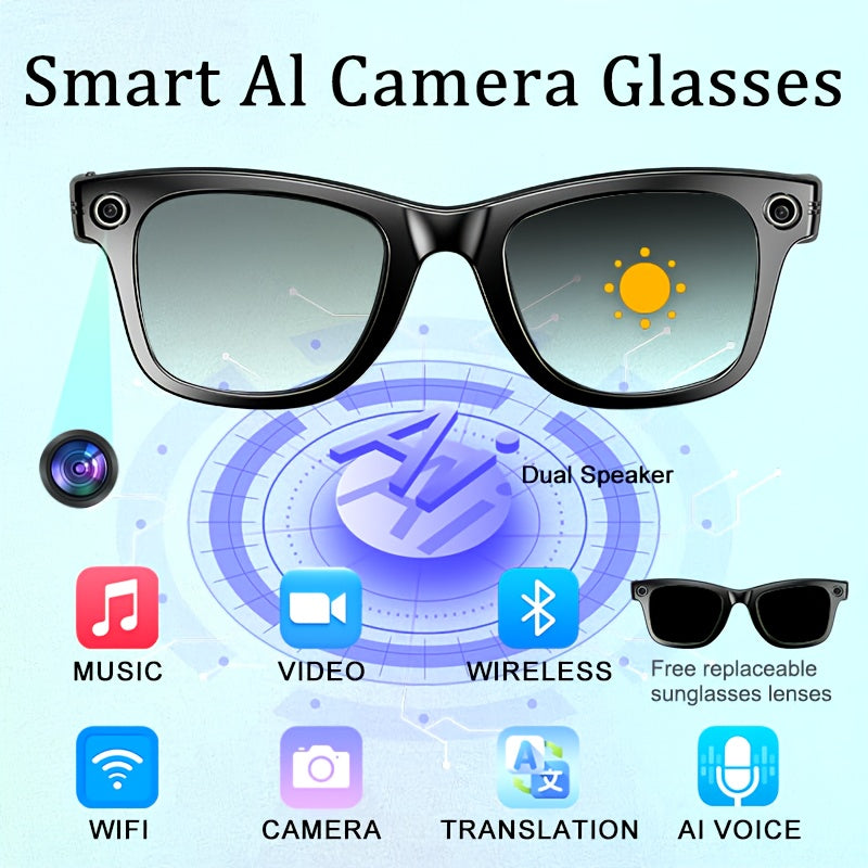 Fashionable Glasses with A Smart | Bluetooth Calling And Music Playback | Real-time Multi-language Translation | HD Recording | UV Protection | Lightweight, Hands-free Design - Perfect for Travel Vlogging And Outdoor Advent