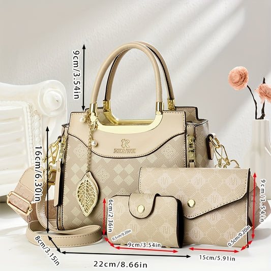 CHROSGEKEIDI Women's Multi-Piece Crossbody Handbag Set - Elegant Beige PU Leather Bags with Detachable Strap & Zipper Closure, Convertible Purse Collection for Everyday, Office, Formal Events - Ideal Gift for Women, Crossbody