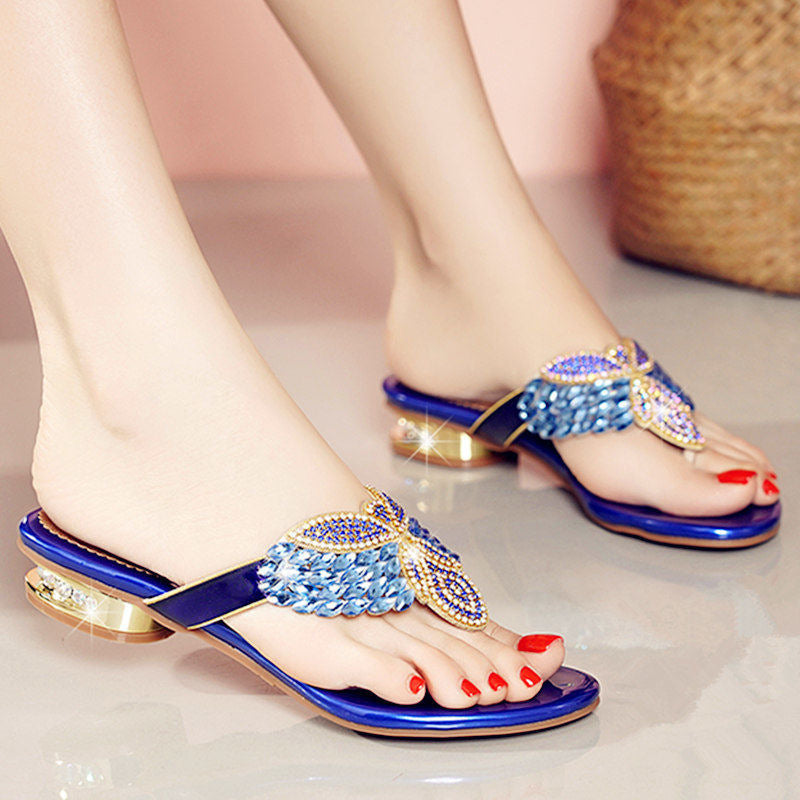 Women'S Rhinestone-Embellished Flip-Flops - Bohemian Summer Beach Sandals with Adjustable Straps, Open-Toe Design & Cushioned Insole, Lightweight PVC/ Rubber for Outdoor Vacation & Casual Wear, Beach Shoes, Vacation Footwear,