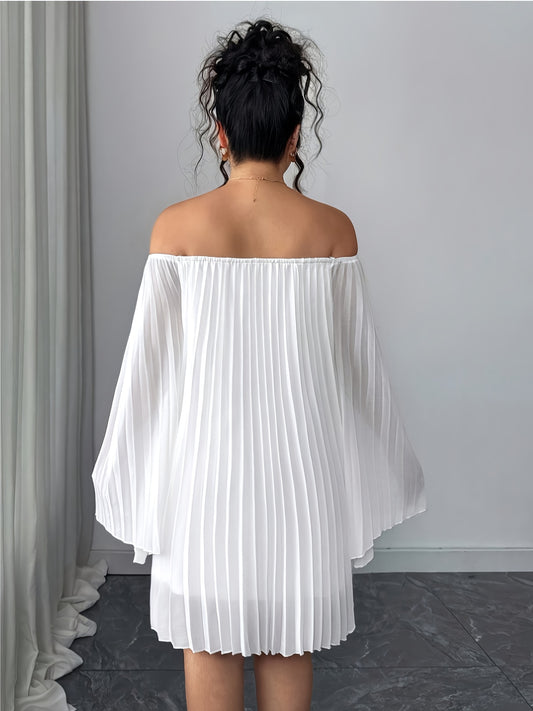 Plus Size - Plus Size - Plus Size - Plus Size - Elegant Off-Shoulder Long Sleeve Maxi Dress for Women - Chic Ruched Design, Solid Color, Flowy A-Line Silhouette, Perfect for Spring/Summer/Fall, Casual to Formal Wear, Casual S
