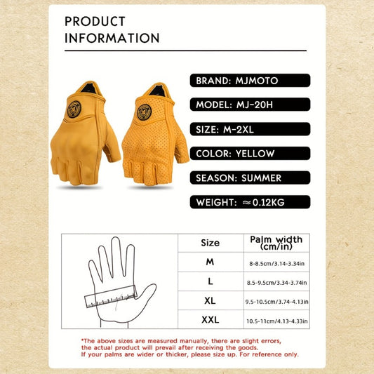Men & Women' Retro Motorcycle Half-Finger Gloves - Yellow Breathable Riding with Hook-and-Loop Closure, Suitable for Motorbike, Dirt, Scooters, Commuting - Half-Finger for Throttle