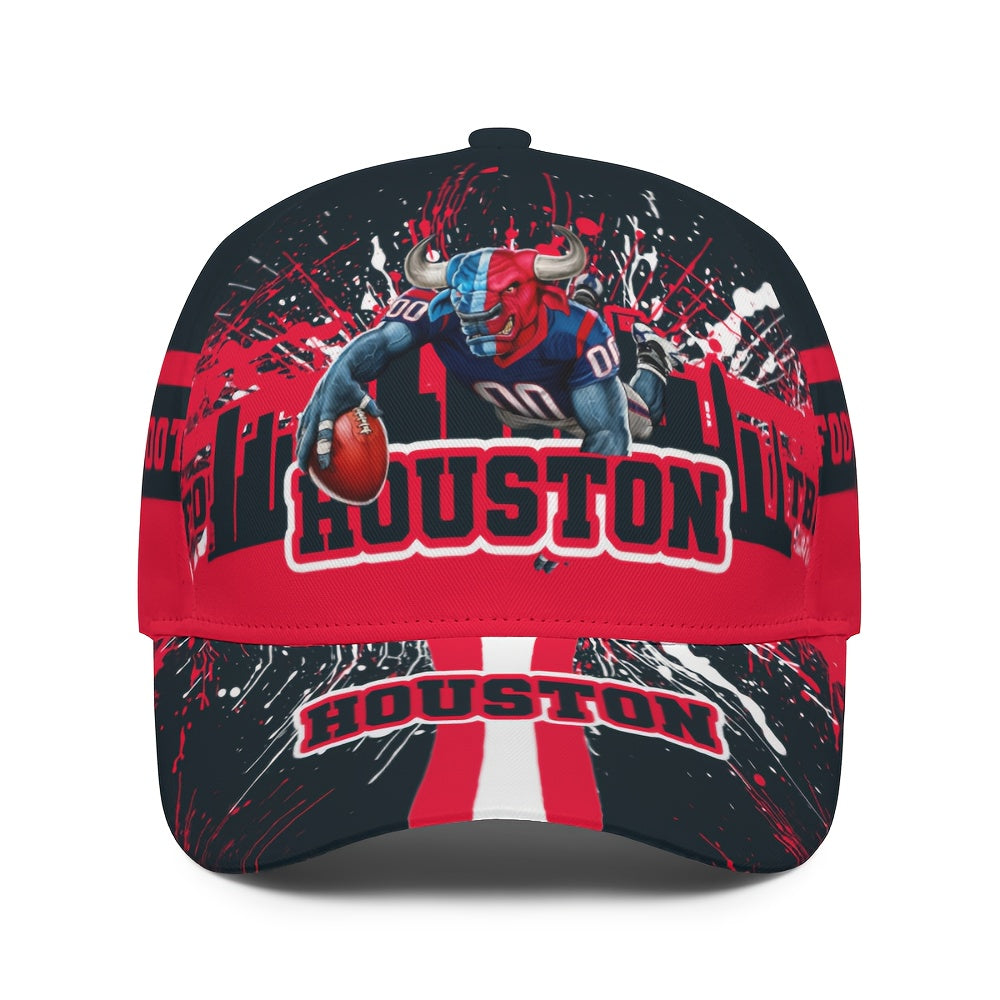 Houston Cartoon Baseball Cap, Adjustable, Unisex, Curved Brim, Perfect for Fans to Enjoy Outdoor Leisure And Sun Protection All Year Round.