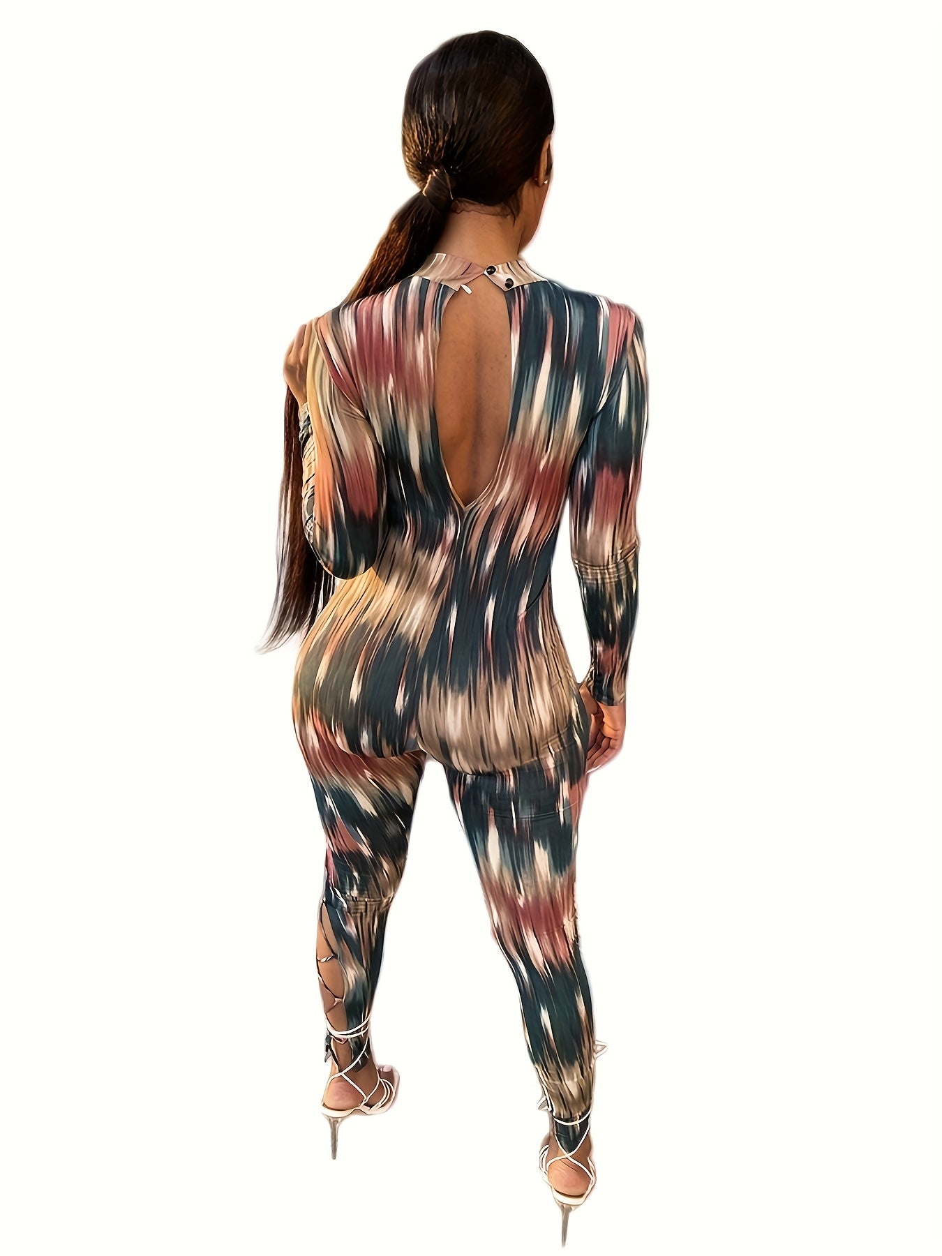 6636 Autumn And Winter Women's Long Sleeve Colorful Christmas Printed Straps Personality Slim Jumpsuit Jumpsuit