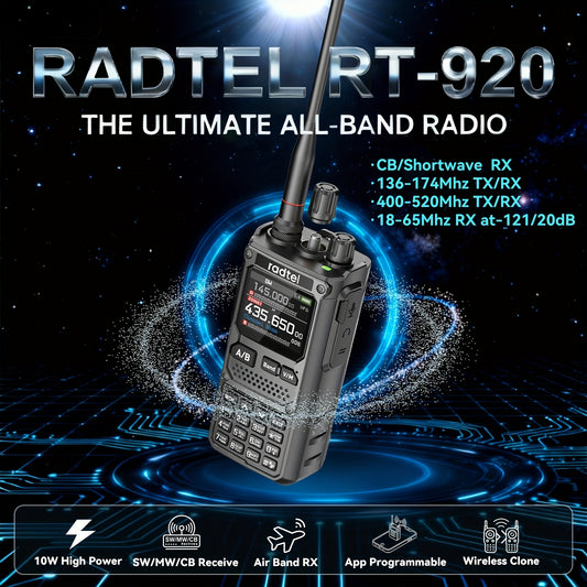 Radtel RT-920 10W Portable Ham Radio Transceiver - Full Band MW/LW/CB/Air/Shortwave Receiver with App Control, NOAA Weather Alerts, Desktop Charger & UHF Tuner - Professional Two-Way Radio for Emergency, Amateur Radio Operato