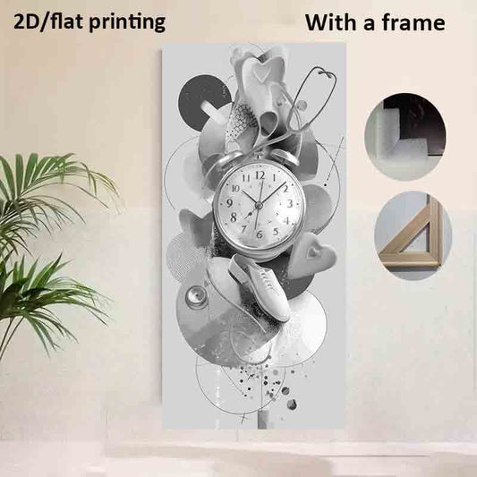 1pc Large Modern Minimalist Canvas Poster - Black & White Floral Wall Art with Clock, Ready-to-Hang Framed Painting for Living Room, Bedroom, Office - Time Heals All Wounds Decor - Extra Long Wall Decoration (23.62x47.24in/60