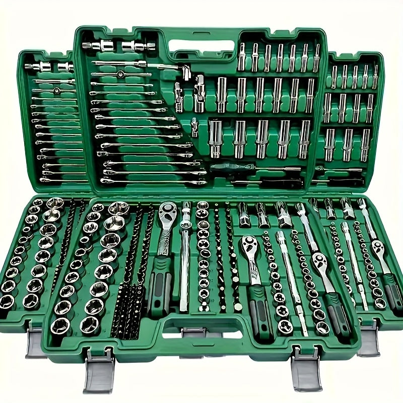 High End Professional 216 Tool Set, 1/4 "3/8" 1/2 "drive Depth And Standard Sleeves, Ratchet Wrench Set, S2 And CR-V Sleeves, Automotive Parts Repair Quick Ratchet Wrench And Other Automotive Repair Parts, Professional Racing