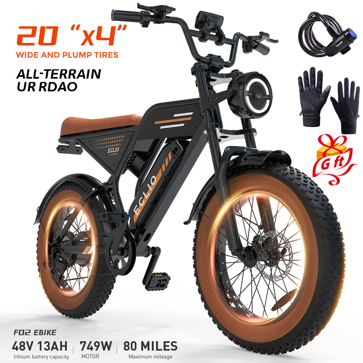 Eclio F02 Electric Bike for Adults, 20mph Ebike with 48V Removable Battery, 20" FAT Tires & LCD Display, Supports 330lbs - Ideal for Commuting & Urban Leisure Riding