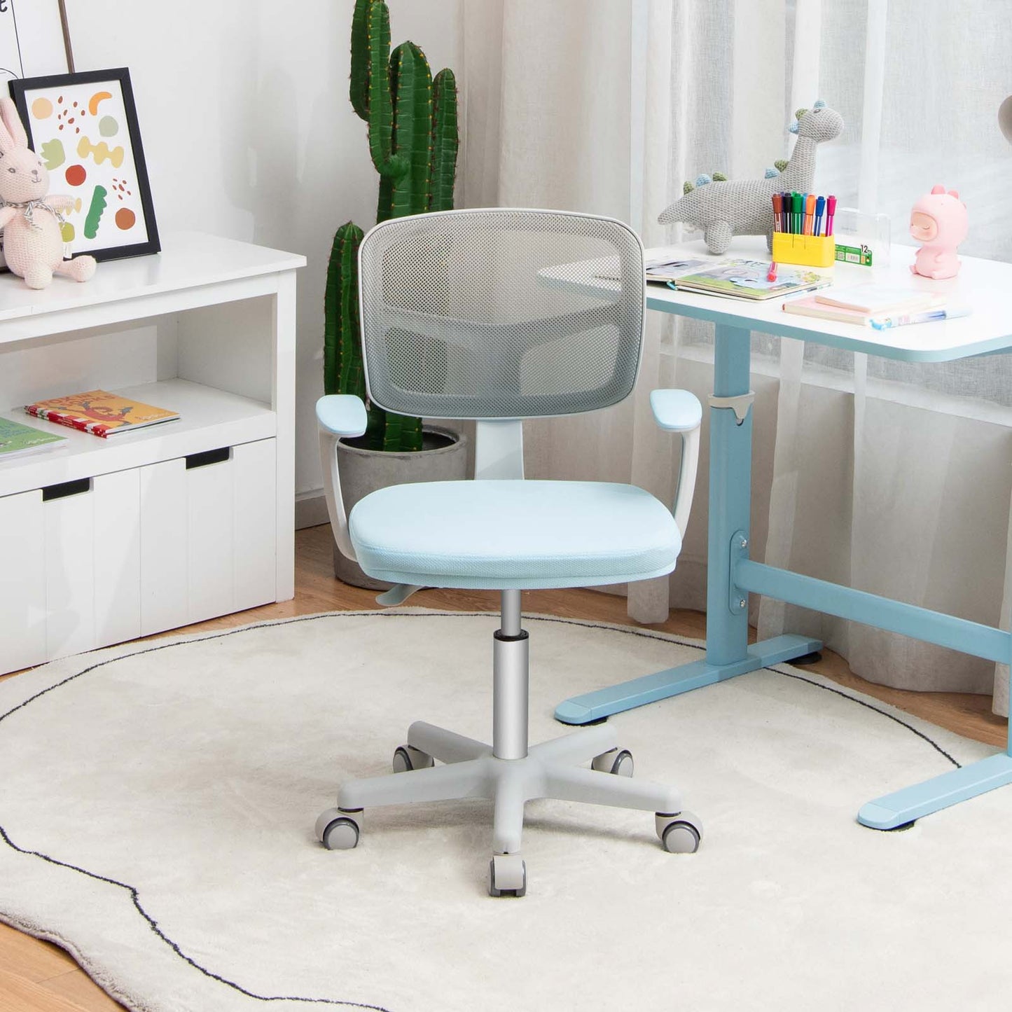 COSTWAY Kids Adjustable Height Desk Chair with Ergonomic Y-Shaped Back Support, 360° Swivel & 5-Wheel Mobility, Heavy-Duty 330 lbs Capacity, Mesh & Cushioned Seat with Armrests - Heavy-Duty Plastic Construction, Easy Assembl