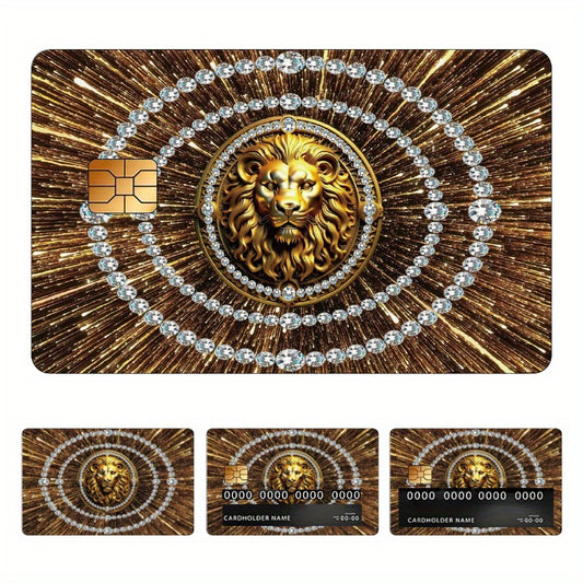 Luxurious Golden Lion Head Pattern Stickers, Including 4 Unique Designs, Durable Privacy Stickers Made of PVC Material, Suitable for Credit Cards, Transit Passes, Debit Cards, Keys, and More Uses, Protects Bank Cards, Perfect