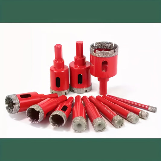 A Set of 12 Diamond-Tipped Drill Bits for Both Dry And Wet Use, Ranging from 6mm to 35mm, Tool Gifts Suitable for DIY Projects And Home Renovations. They Can Drill Through Hard Materials Like Tiles, Glass, Marble, And Stone S