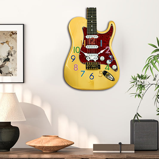 1pc Unique Guitar Design Wall Clock, Irregular Cutaway Guitar Clock, Silent Quartz Music-Themed Creative Clock, Suitable for Bedroom Living Room Office Kitchen Bathroom, Battery Operated (Batteries Not Included)