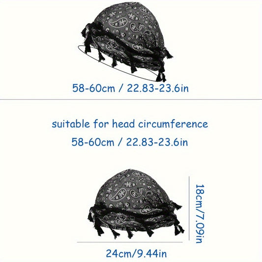 A Men'S And Women'S Versatile Cashew Flower Paisley Vintage Fringed Headband Twisted Headscarf Hat Braid Hat for Ladies Personalized Hair Care Twisted Tail Hat