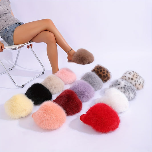 Elegant Fluffy Women'S Slippers | All-Season Solid Color | Cozy Fairy Style Indoor/Outdoor Slides with Non-Slip Rubber Sole | Comfortable Fabric Lining | Warm Faux Fur Korean Version Flat Heeled Slippers