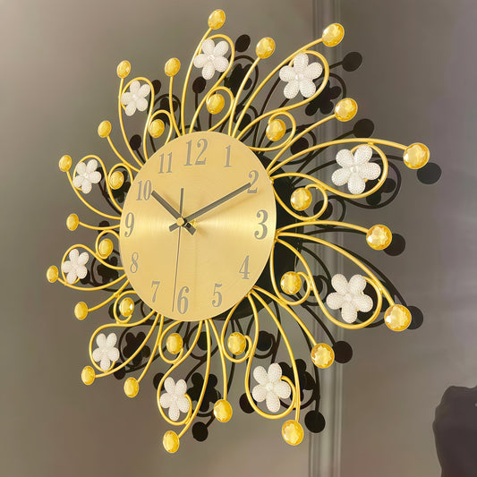 1 Round Metal Wall Clock - Golden & White Roman Numeral, Large Black Hands, Beige Face with Black Frame - Silent Non-Ticking Modern Minimalist Iron Clock for Living Room, Bedroom, Kitchen, Office - Easy Install (No /Power Req