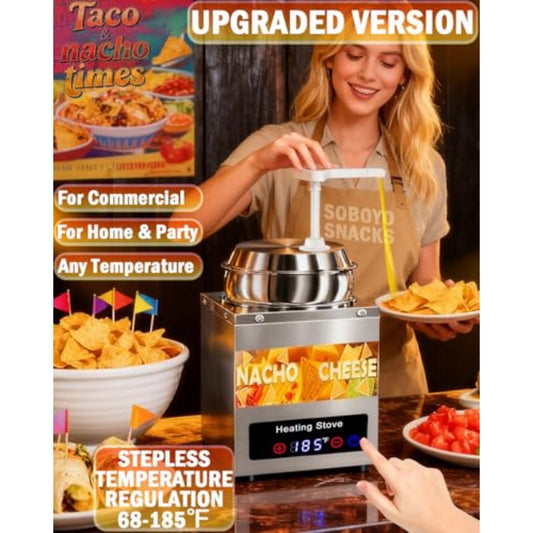 Nacho Cheese Dispenser with Pump - 7.6 QT Nacho Cheese Sauce Warmer Machine Hot Fudge Warmer with 6-Level Temperature Adjustment Commercial Dispenser for Syrup Hot Chili Caramel Peanut Butter