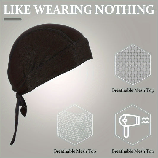 4pcs Black Skull Print Cooling & Sweat-Wicking Beanie Headbands - Unisex Polyester Headscarves for Motorcycle, Running, Outdoor - Edgy Skull & Bandage Design, Multi-Pack (Men & Women) - Breathable Headwear