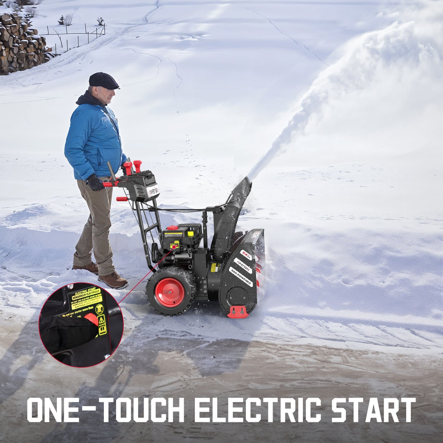 24-Inch 7.0HP Two-Stage Snow Blower Gas Powered with Electric Start, Self-Propelled Drive, LED Headlight, 13" Snow Tires, Black Friday Sale