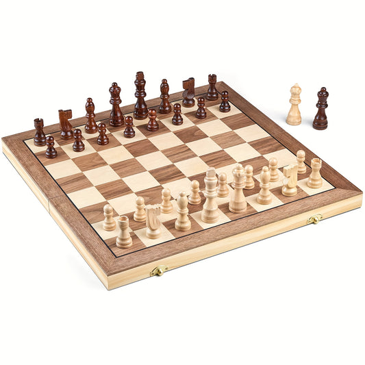 15 Inches Magnetic Chess Set for Adult, Wooden Folding Chess Board Game ForTournament with HandmadePieces Including 2 Extra Queen Professional Beginner Ideal Birthday&Christmas Gift for Friends Family