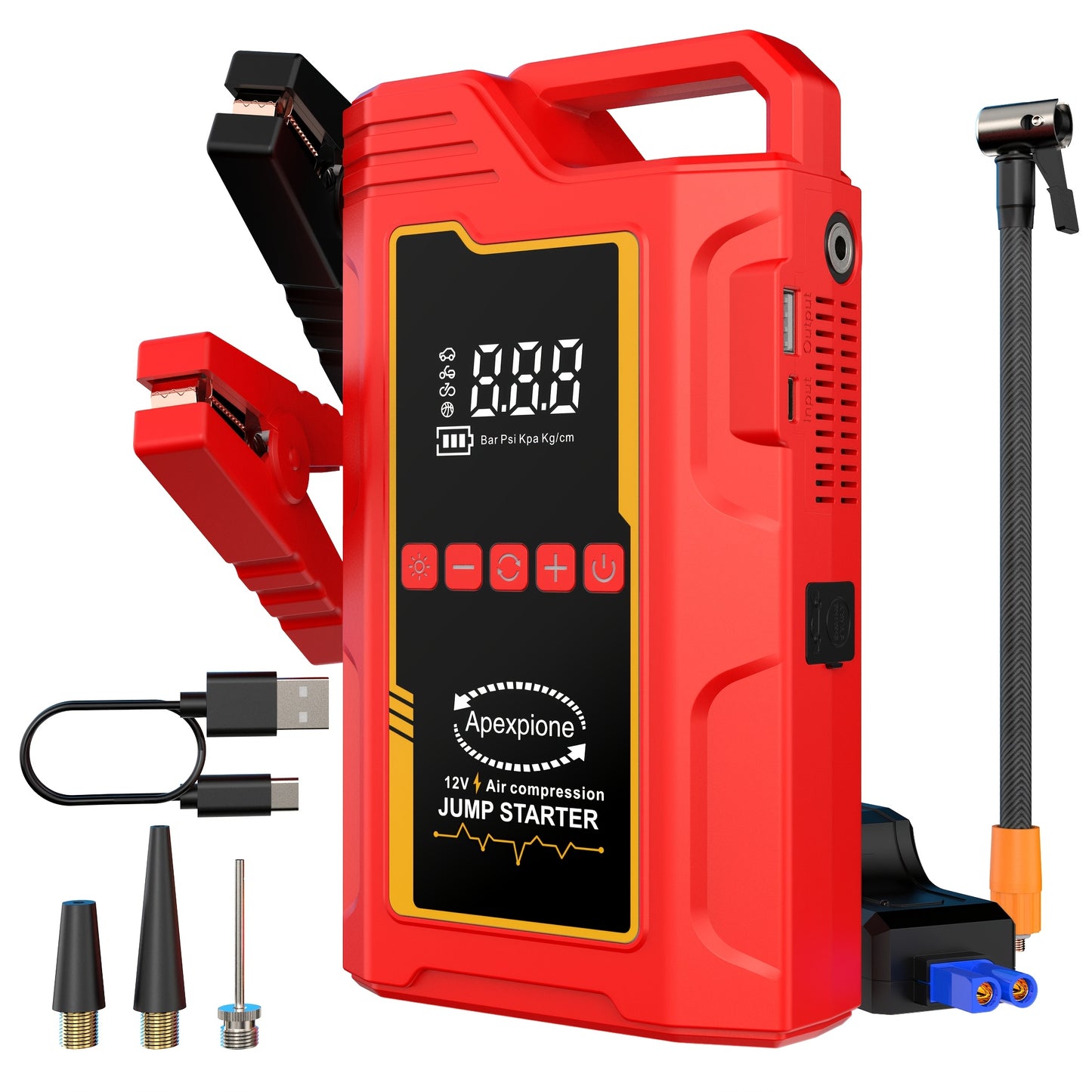 15000A Jump Starter Peak 12V Portable Car Jump Starter | With Air Compressor, LED Light, Battery Charger, Cart Battery Charger, Tire Inflator, Essential Car Rescue Tools For Families, Gift, USB Charging, Digital Display