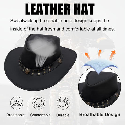 Cowhide Leather Cowboy Western Hat | Genuine Leather Steampunk Deadman Top Hat for Men and Women, Vintage Style for Halloween.