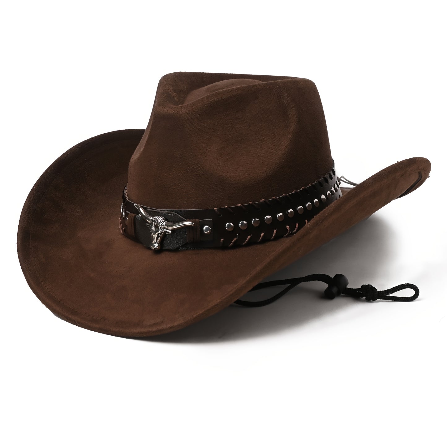 Unisex Western Cowboy Hat - Classic Suede-like Texture with Metal Studs & Cow Pattern, Lightweight Durable Braided Design, Feather-Free & Non-Washable, Elegant Wide Brim for Men & Women - Western-Themed Events, Rodeo, Casual