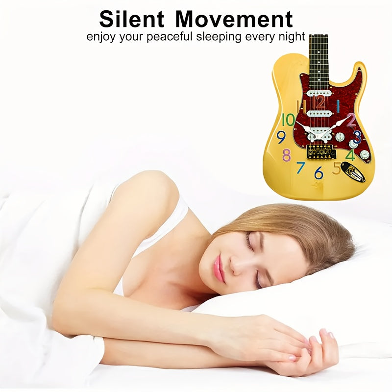1pc Unique Guitar Design Wall Clock, Irregular Cutaway Guitar Clock, Silent Quartz Music-Themed Creative Clock, Suitable for Bedroom Living Room Office Kitchen Bathroom, Battery Operated (Batteries Not Included)