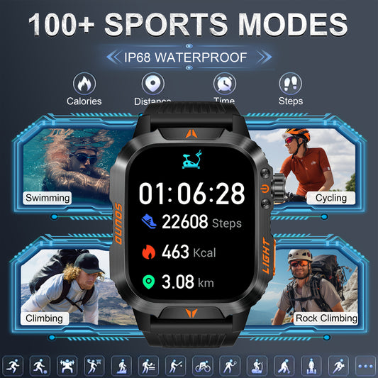 QTLJJBY Outdoor Sports Smartwatch with One-Touch Call Answering/Dialing, Message Notifications, Multiple Sports Modes, Activity Tracker (Calorie, Pedometer), Flashlight, 600mAh Battery, IP68 Waterproof, Couple's Watch, Perfec