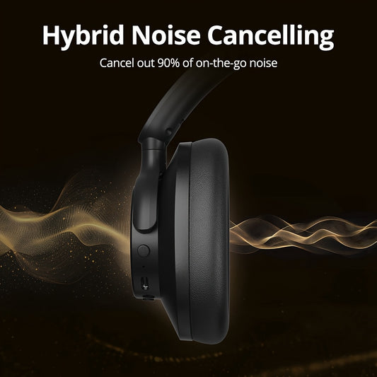 Tronsmart Hybrid ANC Wireless Headphones, Hybrid Active Noise Cancellation, 60 Hours Playtime, Foldable Headset, Hi-Res Audio, 90° Swiveling Earpads, Pair with 2 Devices, App Control, Comfortable Fit for Extended Use, Connec