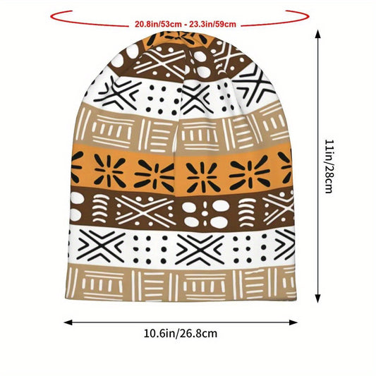 Vintage African-Style Beanie Hat - Men's Fashion Accessory - Polyester & Elastane Blend - Sizes 20.8/53cm - 23.3/59cm - 11.1/42cm - 10.6/26.8cm - For Men - Perfect for Casual Wear & Outdoor Activities - Great Gift for Fashion