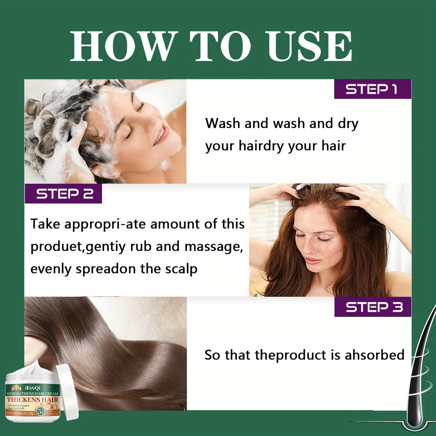30g Dry Hair Cream, Hair Strengthening Essential Oil Products for Men and Women, Makes Thin Hair Look Thicker, Stronger, and Fuller, Contains Ginger, Jojoba Oil, Biotin, and Ginseng Extract. Topical Solution for All Hair Type