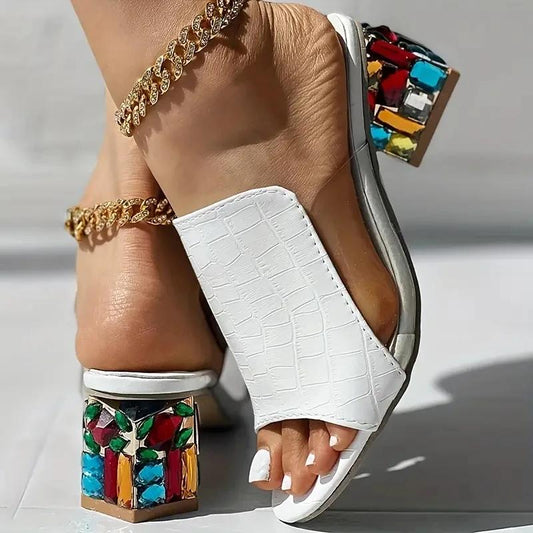 Wide Slip-On Mules for Women Featuring Chunky Mid-Heel And Open-Toe Design in Black Faux Material, Ideal for Comfort at The Beach, Casual Outings, And Semi-Formal Occasions. These Shoes Are Easy to Put on And Take Off, Perfec