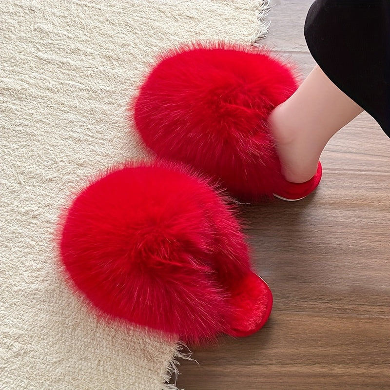 Women'S House Slipper, Indoor Slipper For Women, Slip-on Shoe For Women, Elegant Plush Furry Slippers With Non-slip Rubber Sole, Soft Warm Lining & Cozy Closed-toe Design, Korean Style Slip-on Slippers For Home, Office, Casua