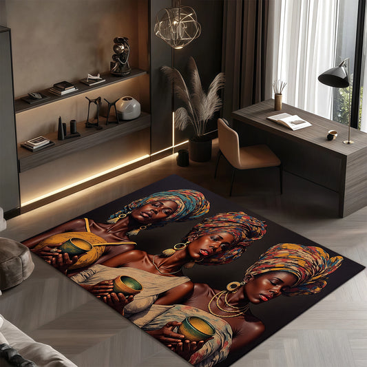 3D Printed Velvet Bohemian Area Mat - Soft, Durable, Machine Washable, Non-Slip, Thick & Comfortable for Living Room, Bedroom, Entryway - 850g/m², Rectangular Shape, Vibrant African-Inspired Design, Rugs for Living Room