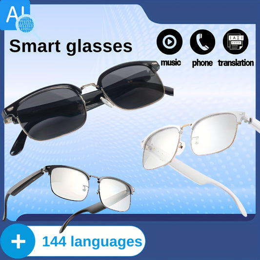 AI Smart Glasses with 160+ Language Real-Time Translation, Chat GPT System, Built-in Mic & Speaker, HD Voice Calls & Music Playback, Smart Glasses with Camera & Voice Assistant for Men & Women, USB-Powered, Compatible with Sm