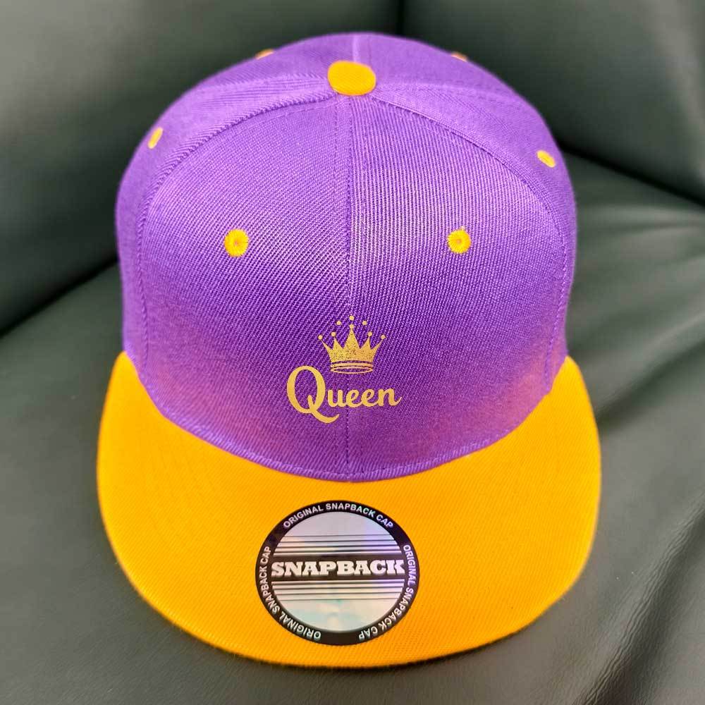 Black Snapback Hat with Crown & Queen Design - Lightweight Polyester, Adjustable Fit for Music Festivals, Travel & Outdoor Activities, Festival Headwear | Crown Graphic Cap | Durable Headgear, Festival Accessories