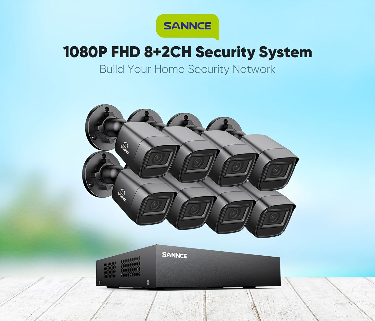SANNCE 8CH 1080P Security Camera System with 8pcs 2MP Wired Surveillance Bullet Cameras 5-in-1 CCTV DVR Recorder with 100ft Night Vision, Motion Alert, Remote Access, Property Monitoring, Business Surveillance, Compact System