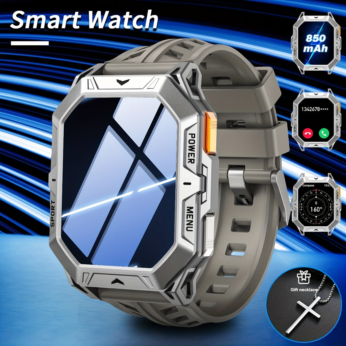 LIGE Smartwatch for men, IPX8 High Quality, 2.13-inch AMOLED screen, 100+ Sport mode, wireless call, Weather Display, 850mAh battery, 100 days of battery life, Sports Watch for iPhone and Android, black/grey