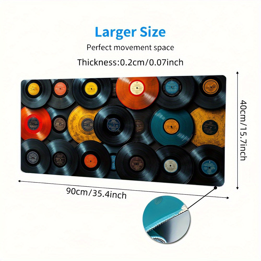 Large Music-Themed Vinyl Record Mouse Pad - Black, Yellow, Red & White Design with "Vinyl" Text, Non-Slip Rubber Base, Washable Polyester Surface, Perfect for Office, Home, Gaming & Study - Ideal Gift for Music Lovers, Music