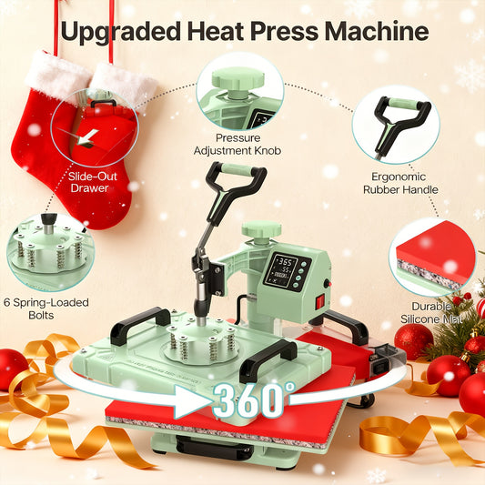 5/8 in 1 Heat Press Machine | 12x15/15x15 Inch Sublimation Heat Press, 360° Swing Away Digital T-Shirt Pressing, Includes 30OZ & 20OZ Tumbler Press, Multifunction Combo for Hat, Cap, Plate - SUTECK, Metal, 110V