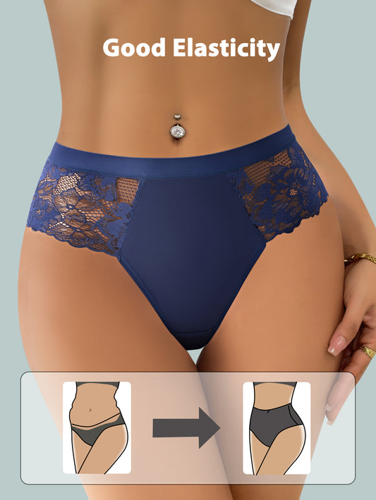 5pcs QUASTI Women'S Solid Color Lace Edge Panties | Simple and Fashionable, Comfortable and Soft, Elegant Style, Semi-Transparent Triangle Design, Suitable for Couple Dates and Everyday Outings