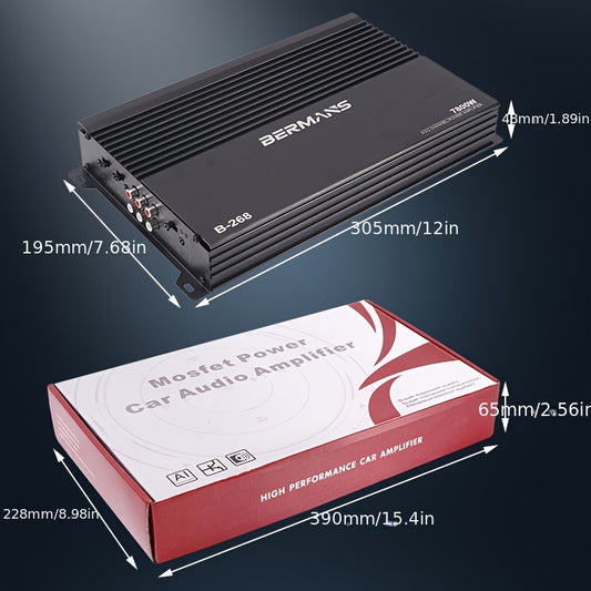 Bermans 7800W Max Power 4-Channel Class AB Car Amplifier - 12V High-Power Stereo Amplifier with MP3 Cable Compatible RCA Inputs, Compact Auto Sound System for Subwoofer & Speaker, Car Audio Upgrade (Compatible with Smartphone