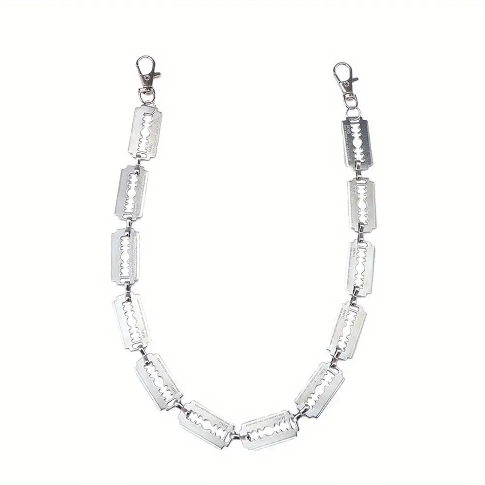 Stainless Steel Adjustable Punk Gothic Waist Chain with Metal Blade Zipper - Edgy Unisex Body Jewelry for Men & Women, Hip Hop Street Style Festival Accessory, Halloween & Christmas Gift, Durable Chain for Concerts, Parties,