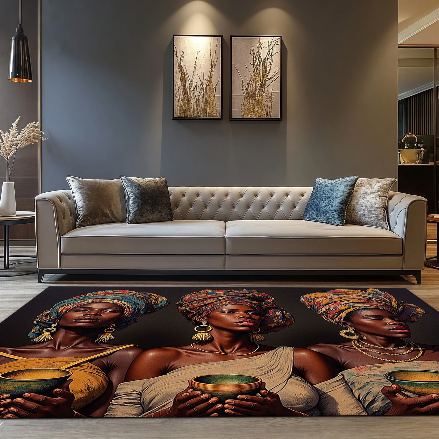 3D Printed Velvet Bohemian Area Mat - Soft, Durable, Machine Washable, Non-Slip, Thick & Comfortable for Living Room, Bedroom, Entryway - 850g/m², Rectangular Shape, Vibrant African-Inspired Design, Rugs for Living Room