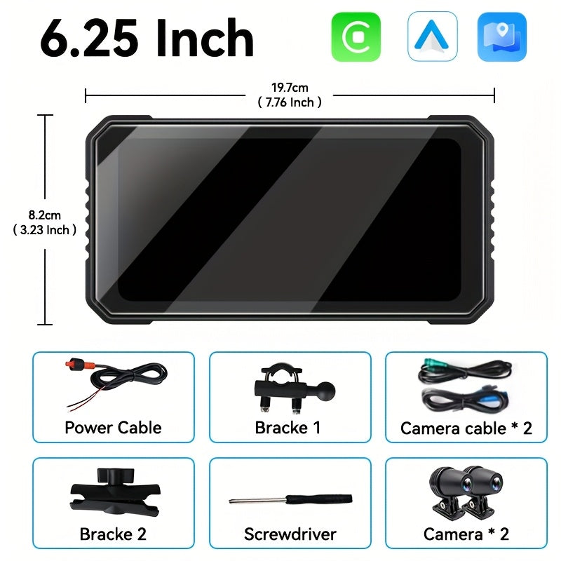 VENBES 6.25-Inch Motorcycle Navigation System with Wireless CarPlay & Android Auto, IP67 Waterproof, Wireless Compatible, for Mount Computer Compatible for /MAPs/Navigations